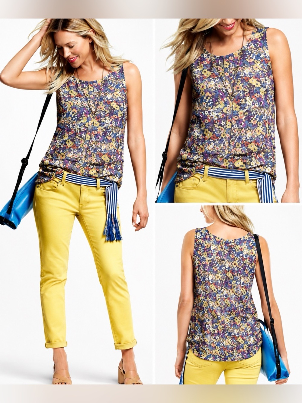 686 CAbi Positano Tank XS Floral Sleeveless Blouse Lined Watercolor Print Top